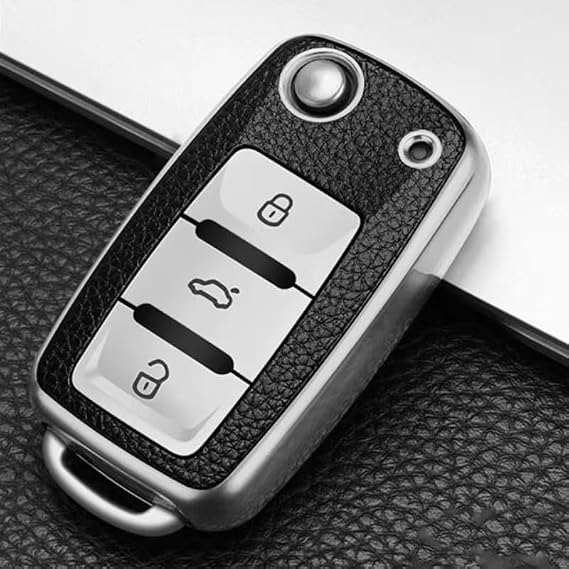 1pc Car Key Case, Key Fob Cover, Silvery
