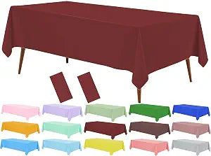 Wine Red Plastic Tablecloth (2 Pack), 54 x 108 inch Dining Table Cover for Rectangle Table, Ruby Disposable Tablecloths for Decor Parties, Birthday, Bridal Shower, Wedding